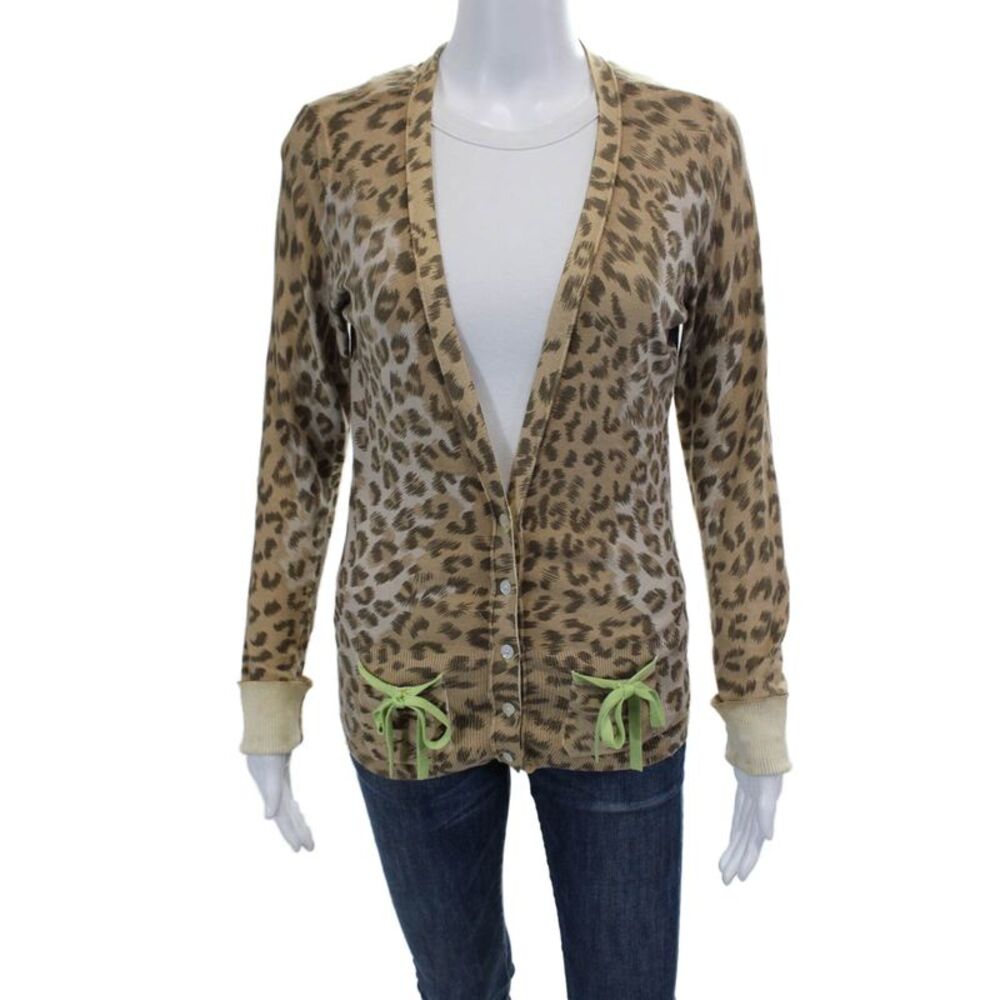 Lilly Rubin Womens Cotton Long Sleeve Animal Printed Top Brown Size 08